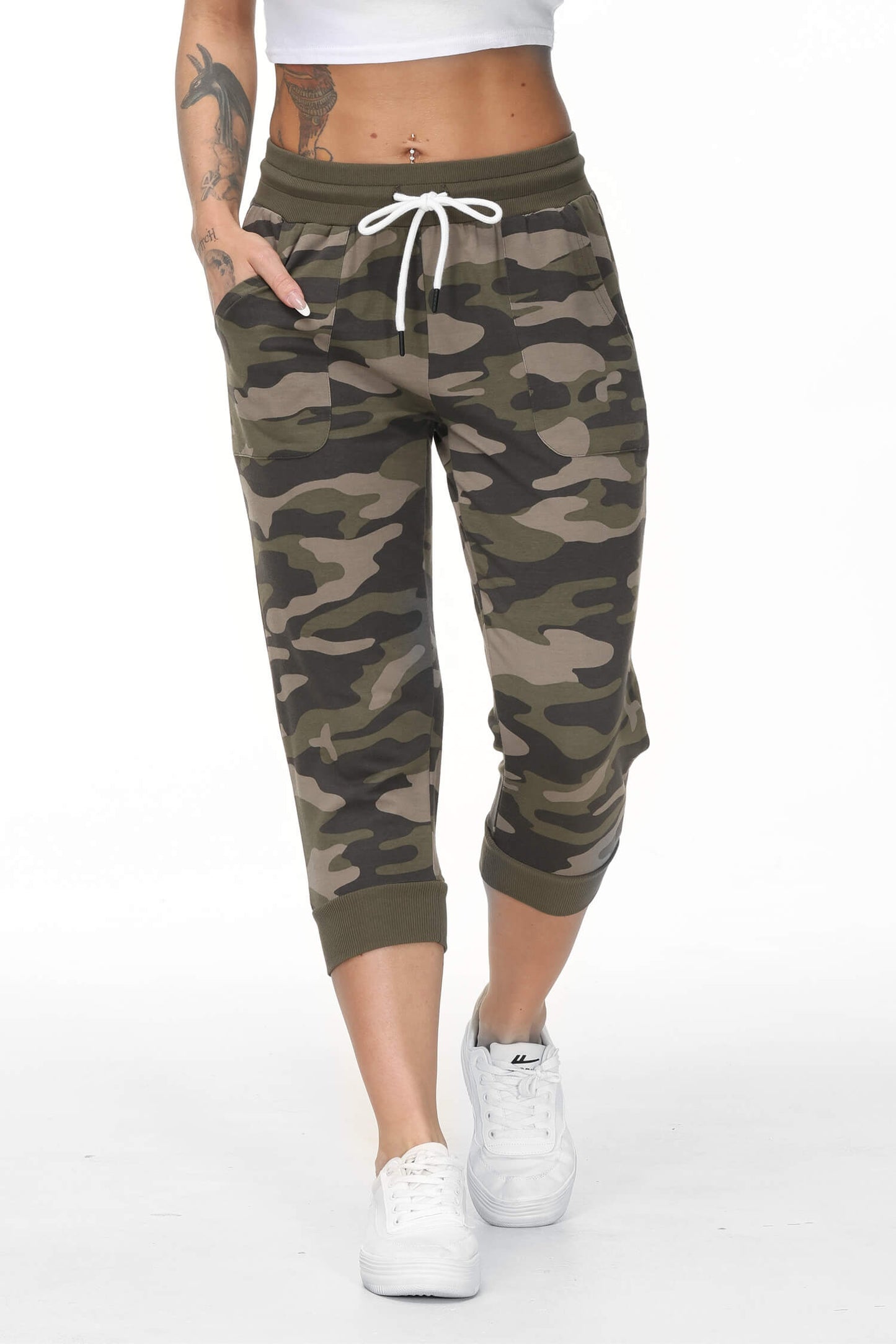 Women's Camo Capris Sweat Joggers with Pockets