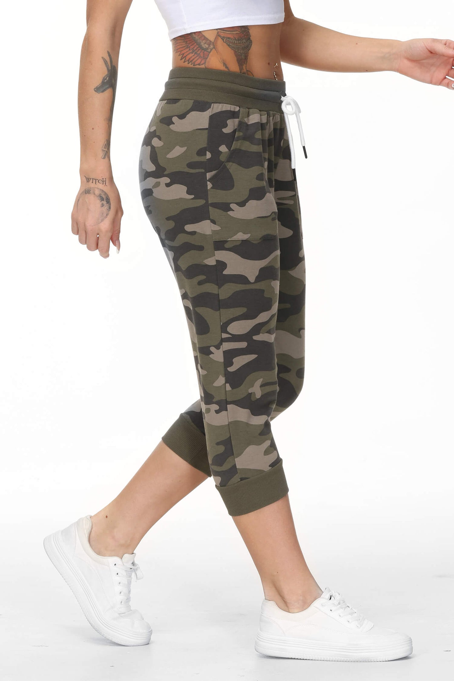 Women's Camo Capris Sweat Joggers with Pockets