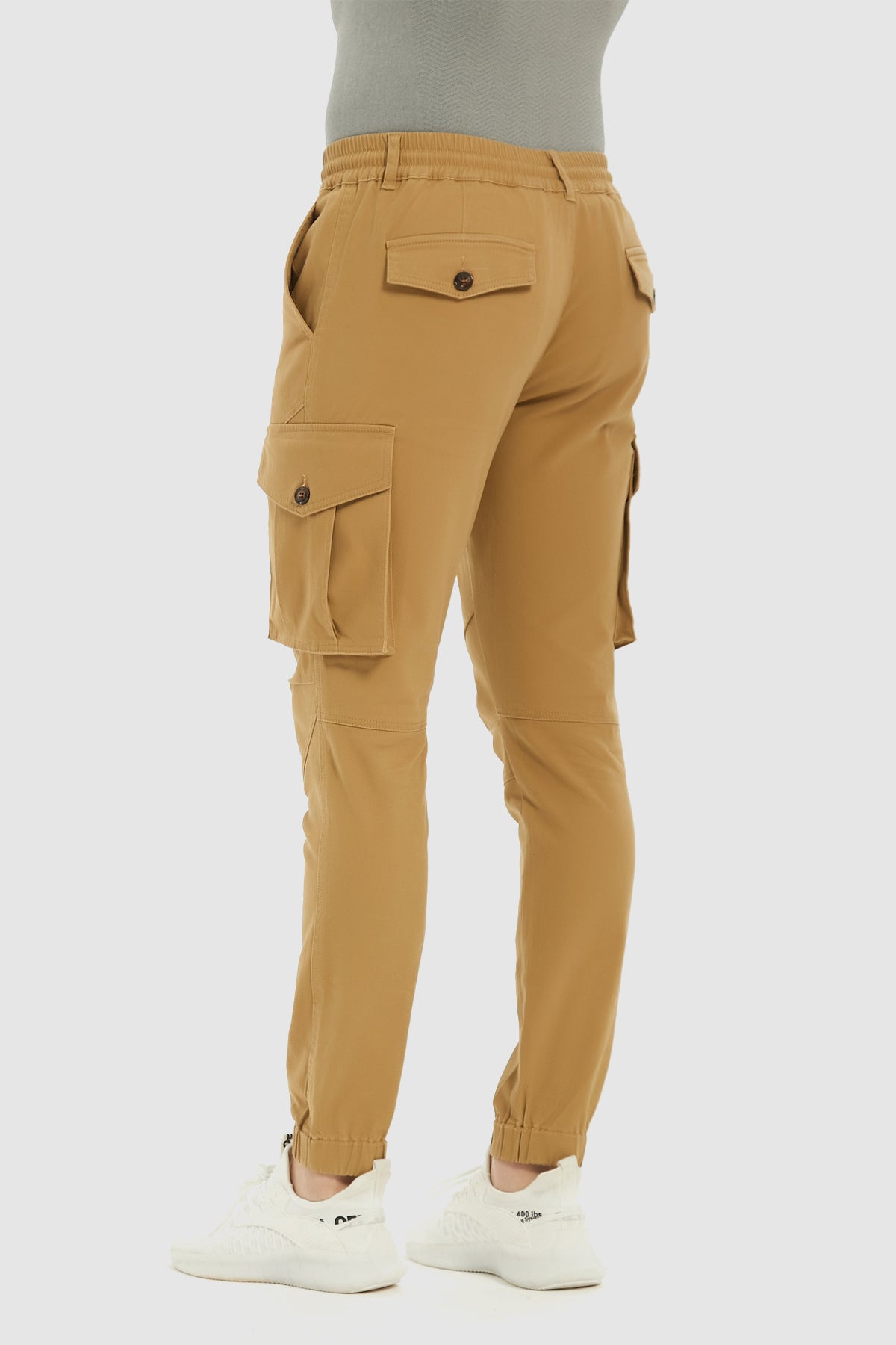 Men's Lace Up Cotton Cargo Pants Tapered Slim Fit Work Stretch Twill Trousers with Pockets
