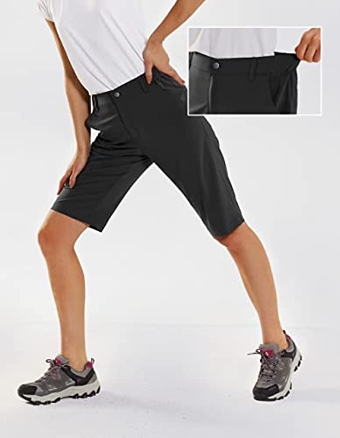 SPECIALMAGIC Knee Length Shorts Women Bermuda Quick Dry Shorts Stretchy Hiking Shorts Golf Lightweight Casual for Summer