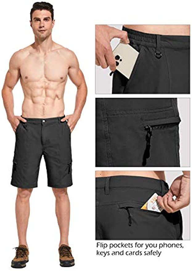 SPECIALMAGIC Men's Hiking Cargo Shorts Quick Dry UPF 50+ Lightweight Camping Water Resistant Shorts with Zipper Pockets