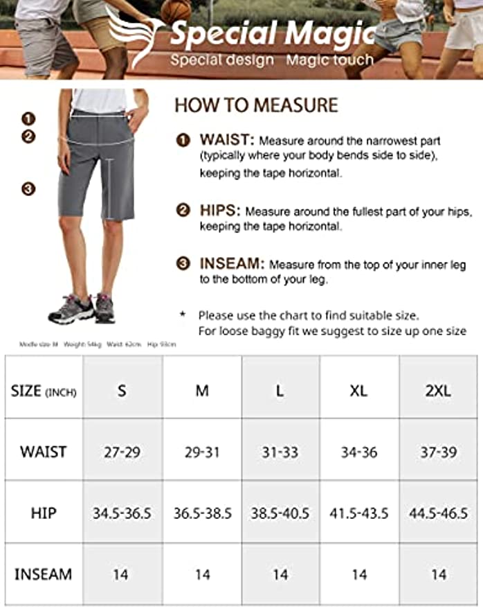 SPECIALMAGIC Knee Length Shorts Women Bermuda Quick Dry Shorts Stretchy Hiking Shorts Golf Lightweight Casual for Summer