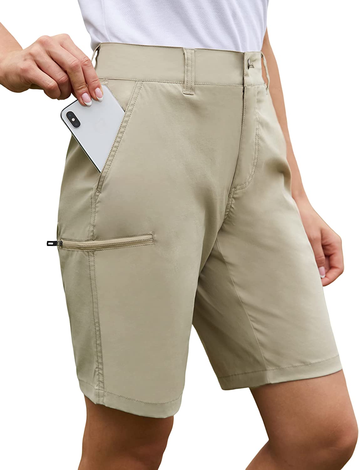 SPECIALMAGIC Knee Length Shorts Women Bermuda Quick Dry Shorts Stretchy Hiking Shorts Golf Lightweight Casual for Summer