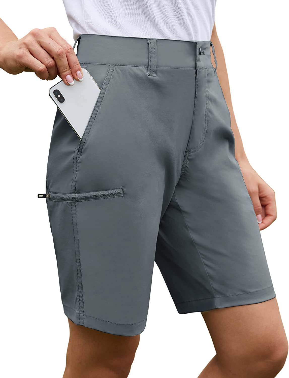 SPECIALMAGIC Knee Length Shorts Women Bermuda Quick Dry Shorts Stretchy Hiking Shorts Golf Lightweight Casual for Summer