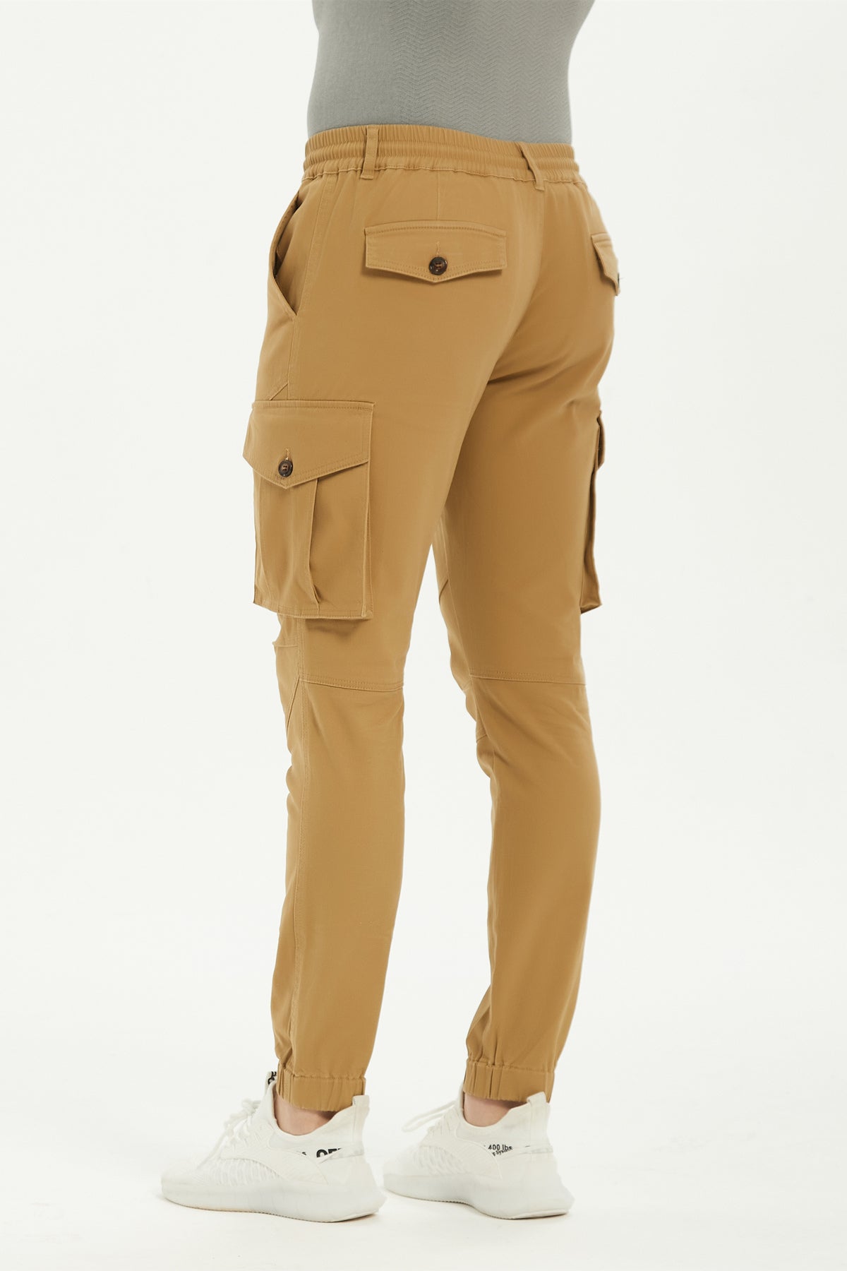 Men's Lace Up Cotton Cargo Pants Tapered Slim Fit Work Stretch Twill Trousers with Pockets