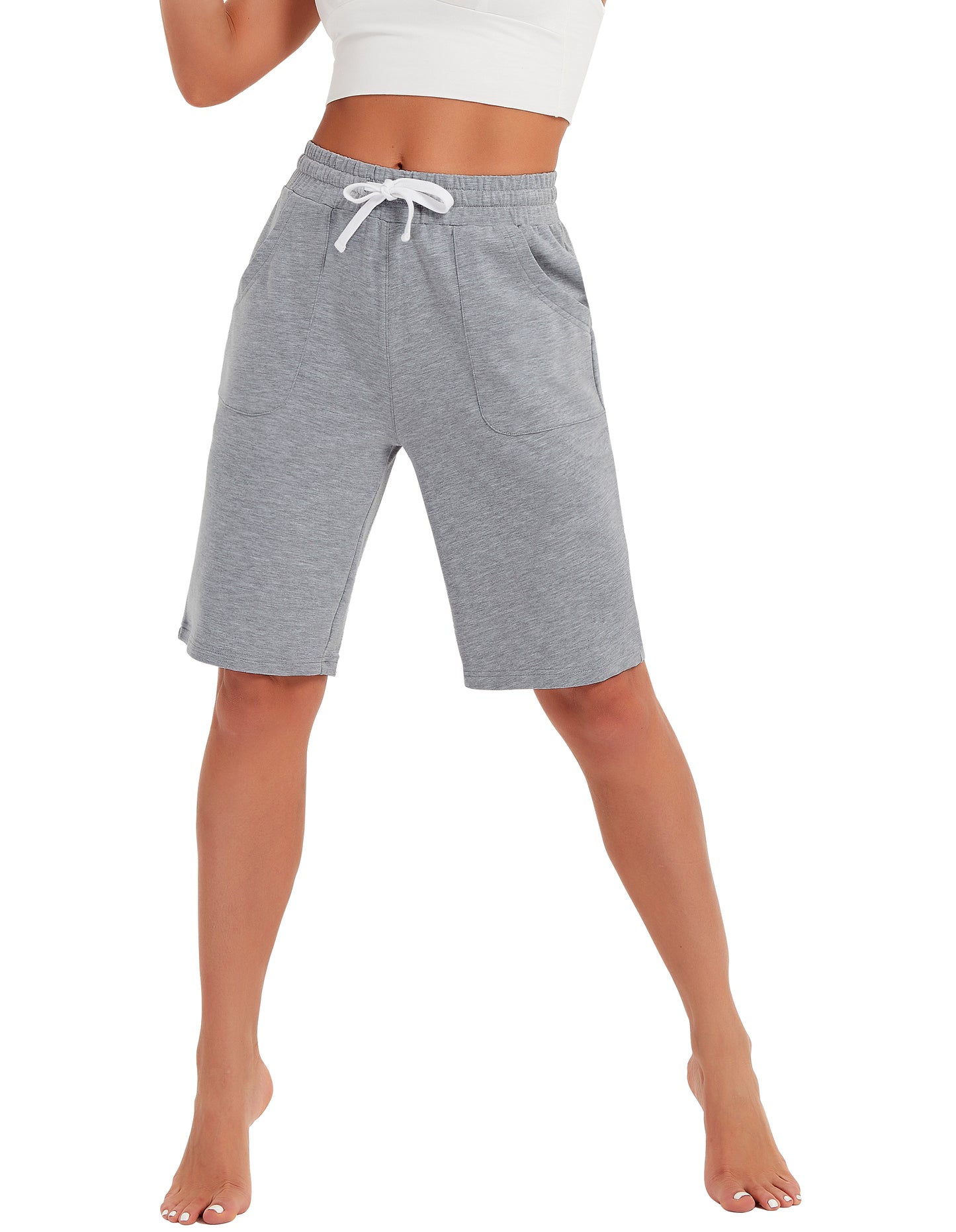 SPECIALMAGIC Cotton Sweat Shorts with Pockets for Women 10" Athletic Lounge Sports Workout Bermuda Knee Shorts