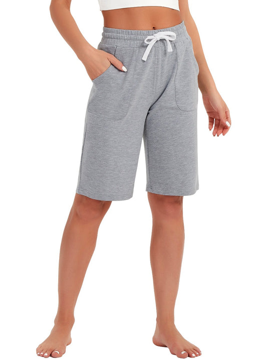 SPECIALMAGIC Cotton Sweat Shorts with Pockets for Women 10" Athletic Lounge Sports Workout Bermuda Knee Shorts