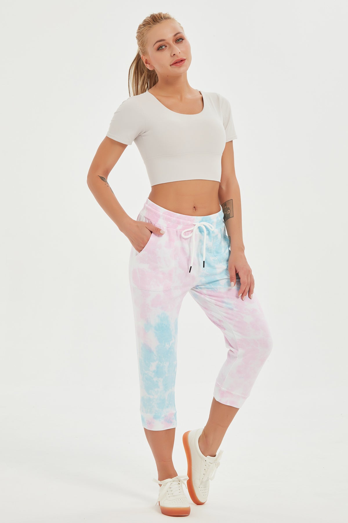 Women's Tie Dye Cutton Capris with Large Pockets