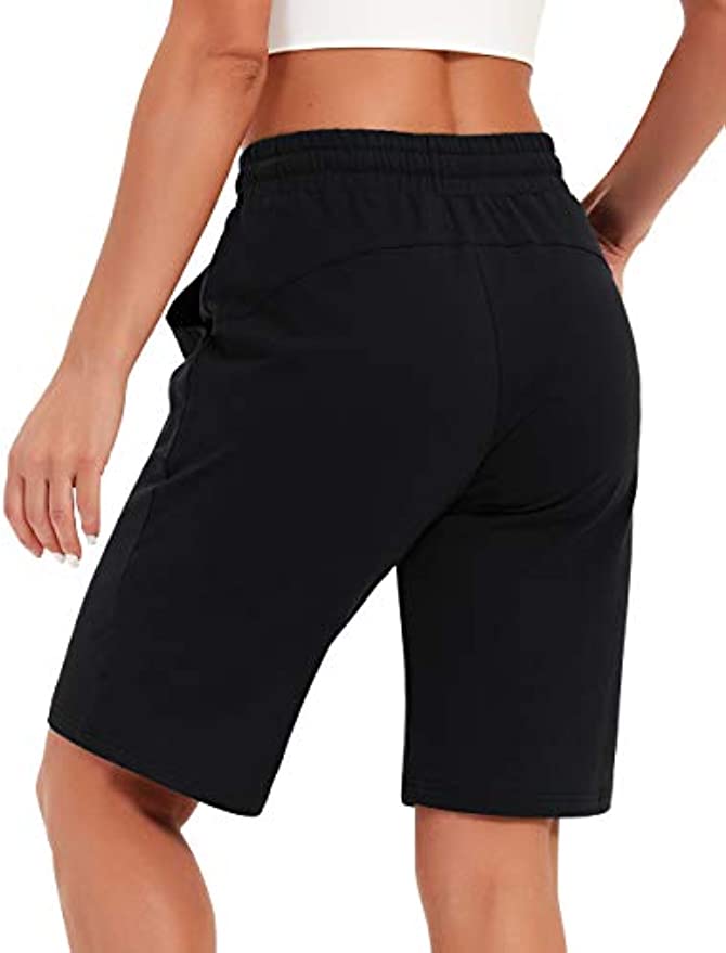 SPECIALMAGIC Cotton Sweat Shorts with Pockets for Women 10" Athletic Lounge Sports Workout Bermuda Knee Shorts