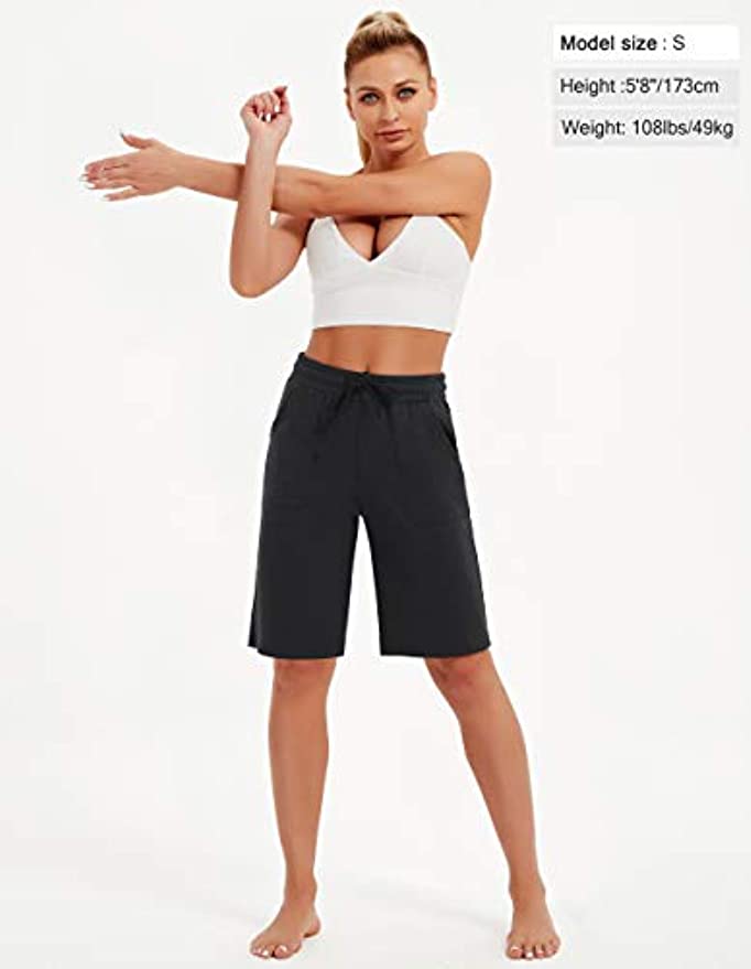 SPECIALMAGIC Cotton Sweat Shorts with Pockets for Women 10" Athletic Lounge Sports Workout Bermuda Knee Shorts