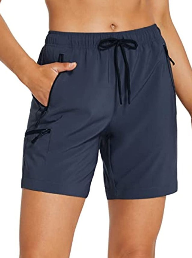 Womens Hiking Shorts Quick Dry with Pockets Cargo, Womens Workout Shorts Lightweight High Waisted Long Running Gym Fishing Shorts Pull on Casual Navy Blue