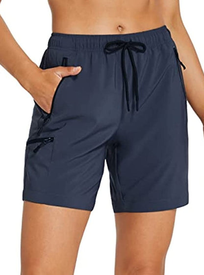 Womens Hiking Shorts Quick Dry with Pockets Cargo, Womens Workout Shorts Lightweight High Waisted Long Running Gym Fishing Shorts Pull on Casual Navy Blue