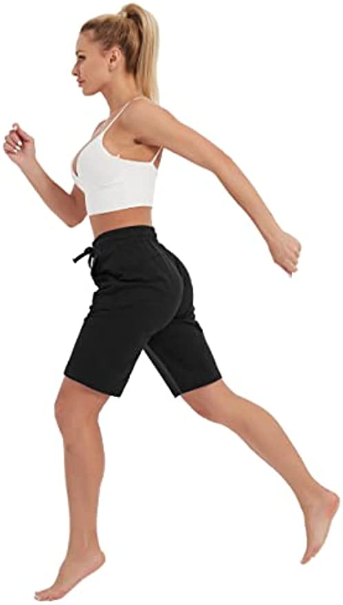 SPECIALMAGIC Cotton Sweat Shorts with Pockets for Women 10" Athletic Lounge Sports Workout Bermuda Knee Shorts