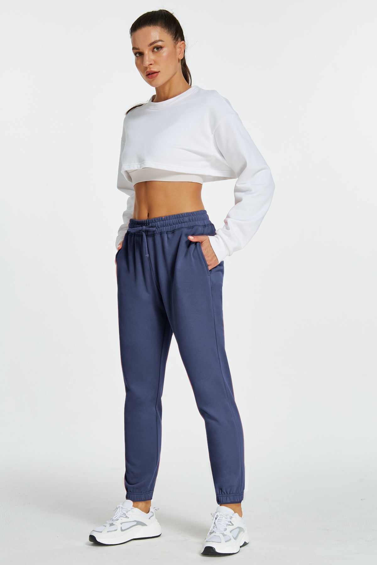 Women Track Jogger Sweatpants with Side & Hip Pockets
