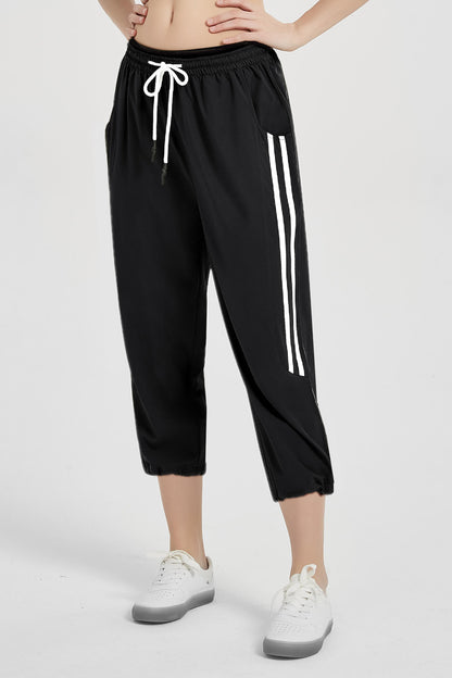 Women's Wide Leg Capri Pants Elastic Drawstring Jogger