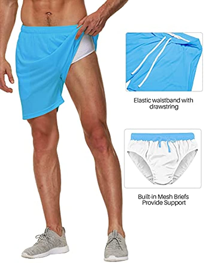 SPECIALMAGIC Mens Running Shorts with Liner 5 Inch Neon Athletic Shorts Quick Dry Workout Basketball Shorts with Pockets