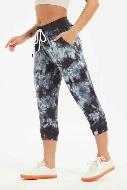 Women's Tie Dye Cutton Capris with Large Pockets