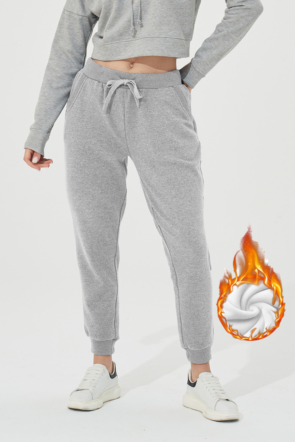 Warm Fleece Stretch Sweatpants with Pockets
