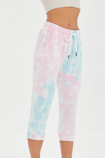 Women's Tie Dye Cutton Capris with Large Pockets