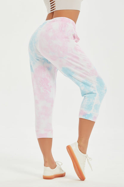Women's Tie Dye Cutton Capris with Large Pockets