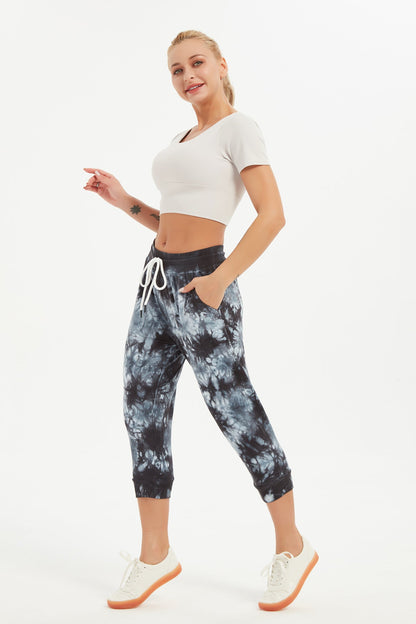 Women's Tie Dye Cutton Capris with Large Pockets