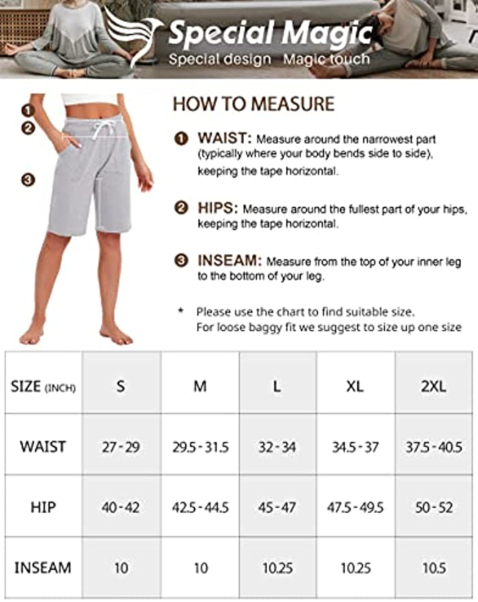SPECIALMAGIC Cotton Sweat Shorts with Pockets for Women 10" Athletic Lounge Sports Workout Bermuda Knee Shorts