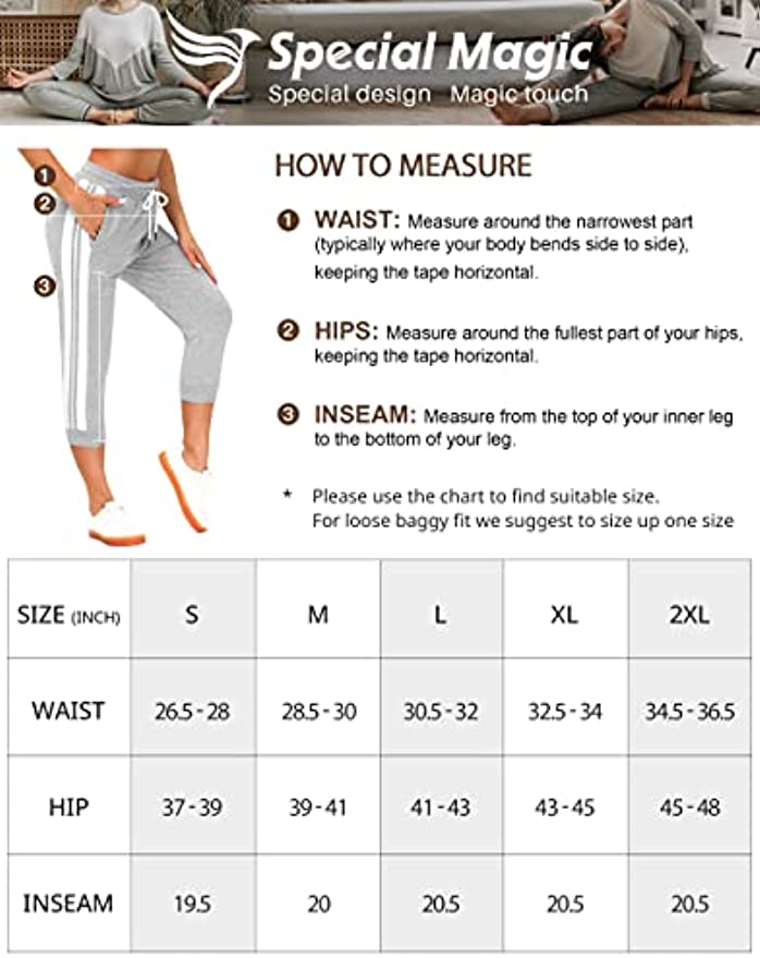 SPECIALMAGIC Capris for Women Capri Sweatpants Capri Joggers Casual Summer Pockets Cropped Pants Elastic Active