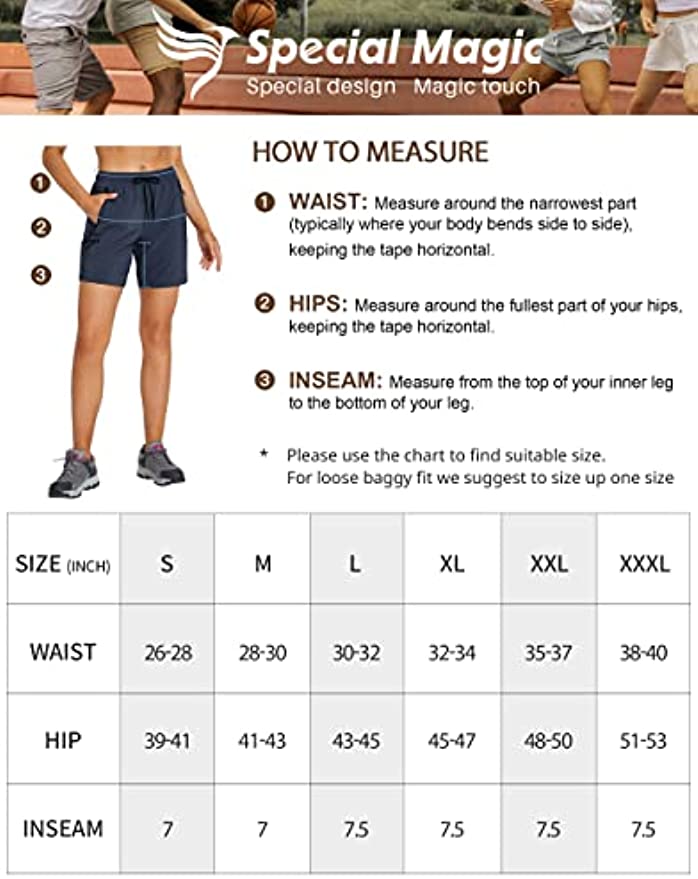 Womens Hiking Shorts Quick Dry with Pockets Cargo, Womens Workout Shorts Lightweight High Waisted Long Running Gym Fishing Shorts Pull on Casual Navy Blue