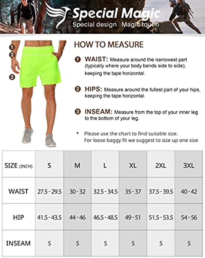 SPECIALMAGIC Mens Running Shorts with Liner 5 Inch Neon Athletic Shorts Quick Dry Workout Basketball Shorts with Pockets