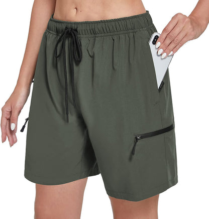 SPECIALMAGIC Women's Hiking Cargo Shorts Lightweight Quick Dry Water Resistant Golf Camping Travel with Pockets