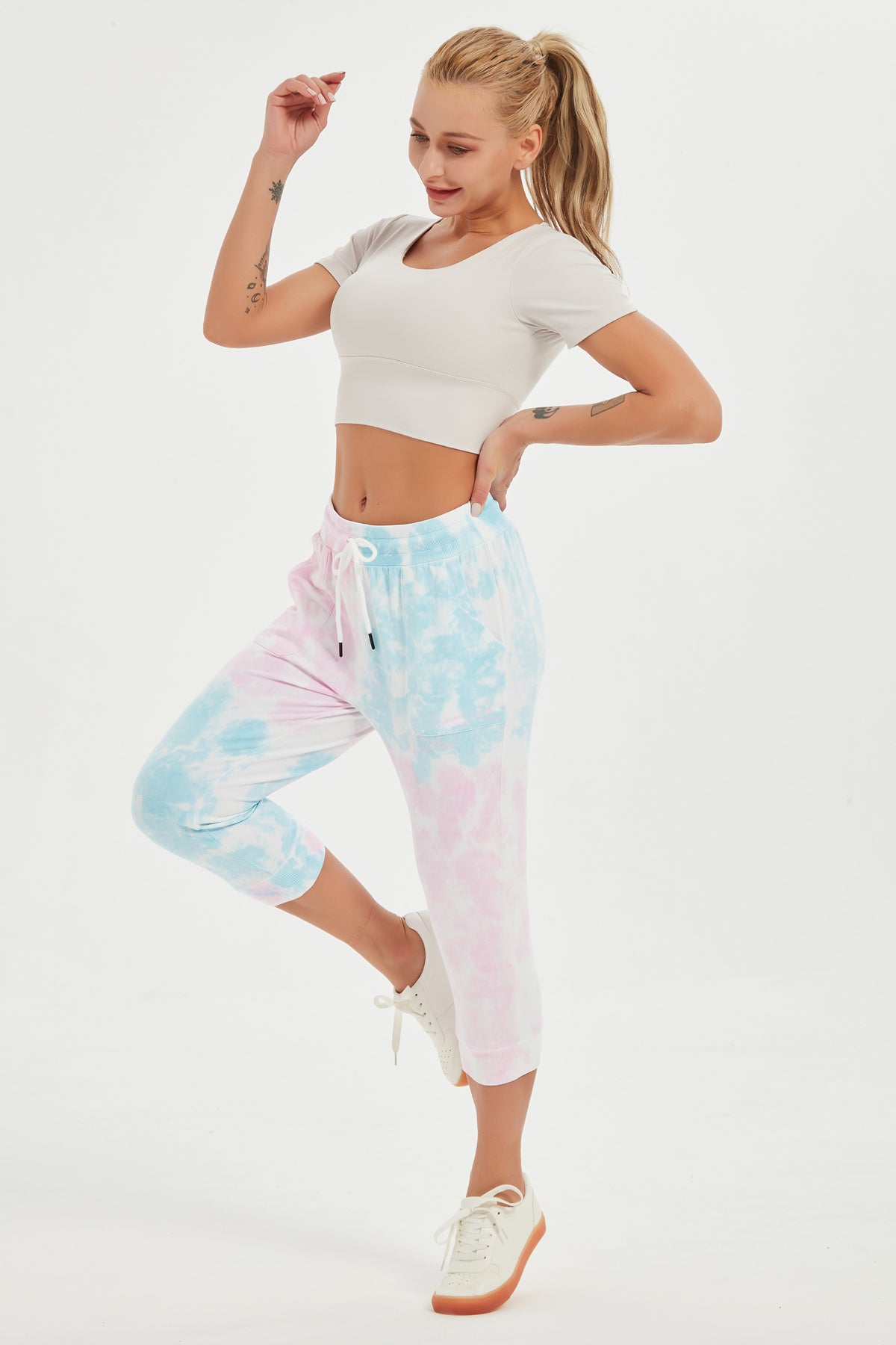 Women's Tie Dye Cutton Capris with Large Pockets