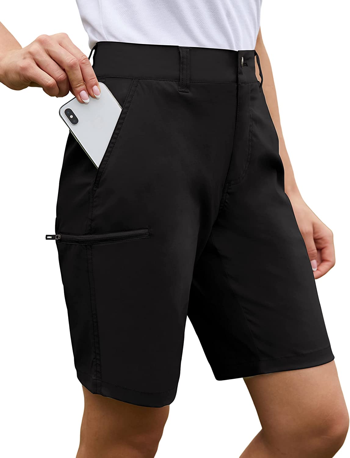 SPECIALMAGIC Knee Length Shorts Women Bermuda Quick Dry Shorts Stretchy Hiking Shorts Golf Lightweight Casual for Summer