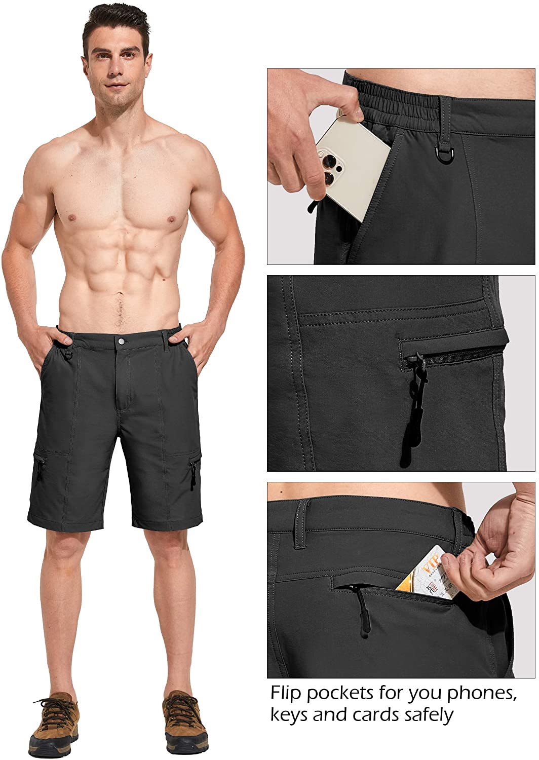 Men's Hiking Cargo Shorts Quick Dry with Zipper Pockets