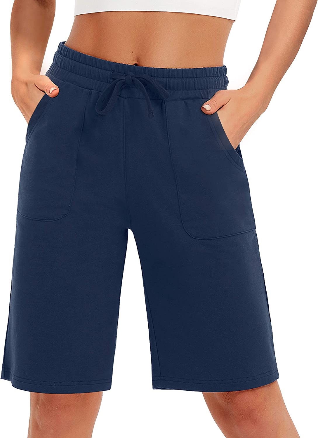 SPECIALMAGIC Cotton Sweat Shorts with Pockets for Women 10" Athletic Lounge Sports Workout Bermuda Knee Shorts
