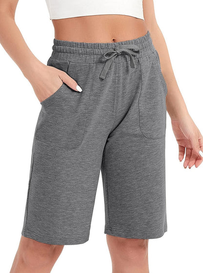 SPECIALMAGIC Cotton Sweat Shorts with Pockets for Women 10" Athletic Lounge Sports Workout Bermuda Knee Shorts