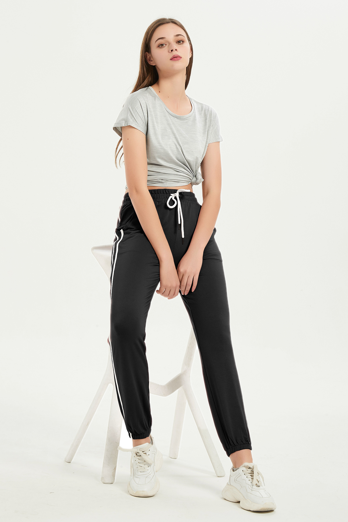 Women Sweatpants High-Rise Lace Up Joggers