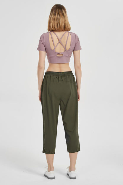 Women's Wide Leg Capri Pants Elastic Drawstring Jogger
