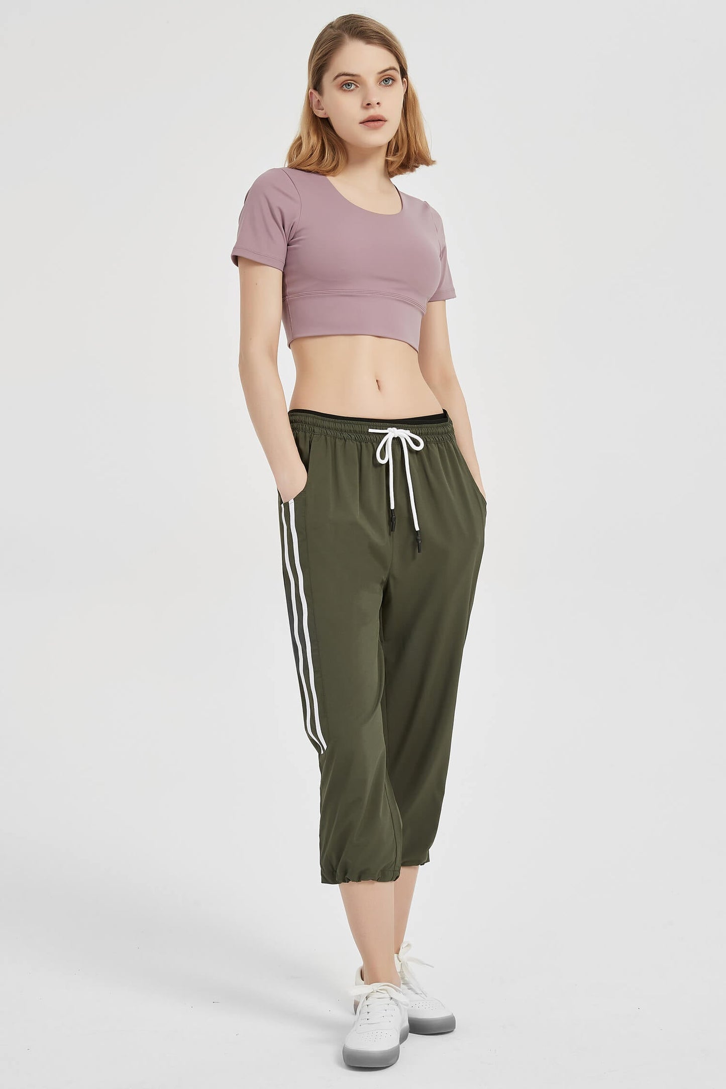 Women's Wide Leg Capri Pants Elastic Drawstring Jogger