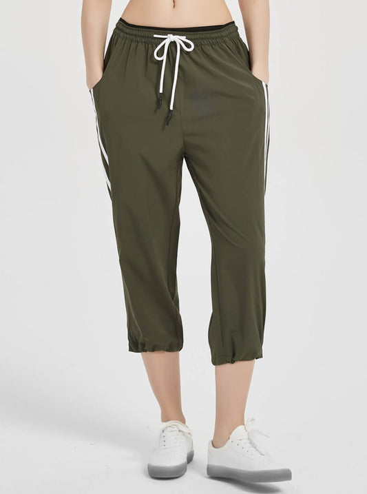 Women's Wide Leg Capri Pants Elastic Drawstring Jogger