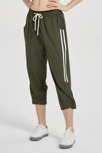 Women's Wide Leg Capri Pants Elastic Drawstring Jogger