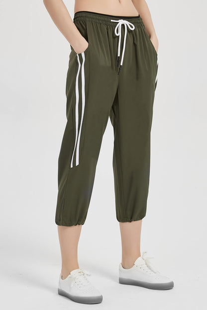 Women's Wide Leg Capri Pants Elastic Drawstring Jogger
